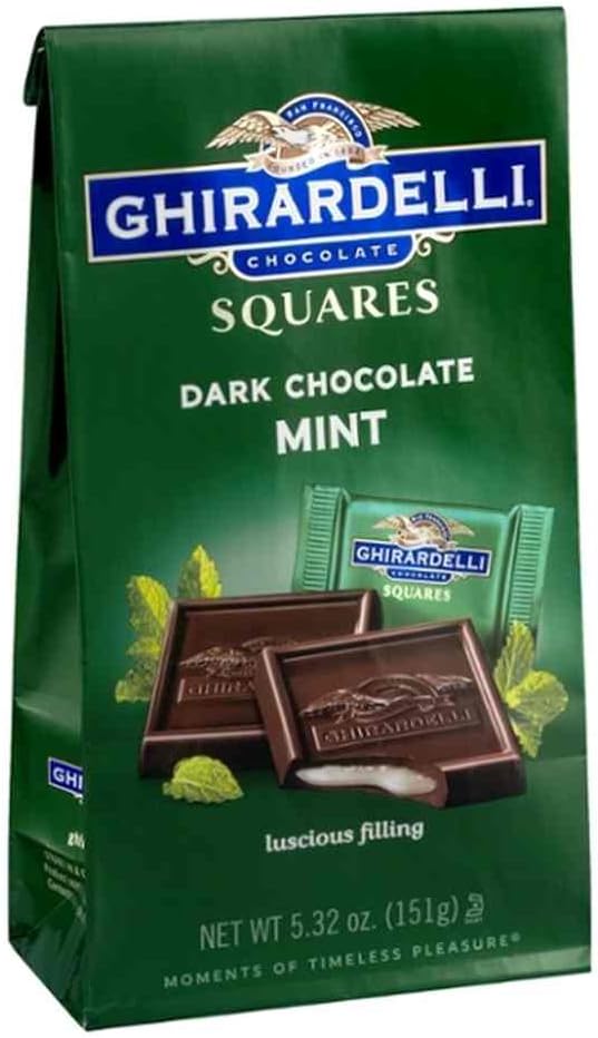 Ghirardelli Dark Chocolate Mint Squares, 5.32 Oz Bags (Pack of 6) - Individually Wrapped Gourmet Chocolate Candy