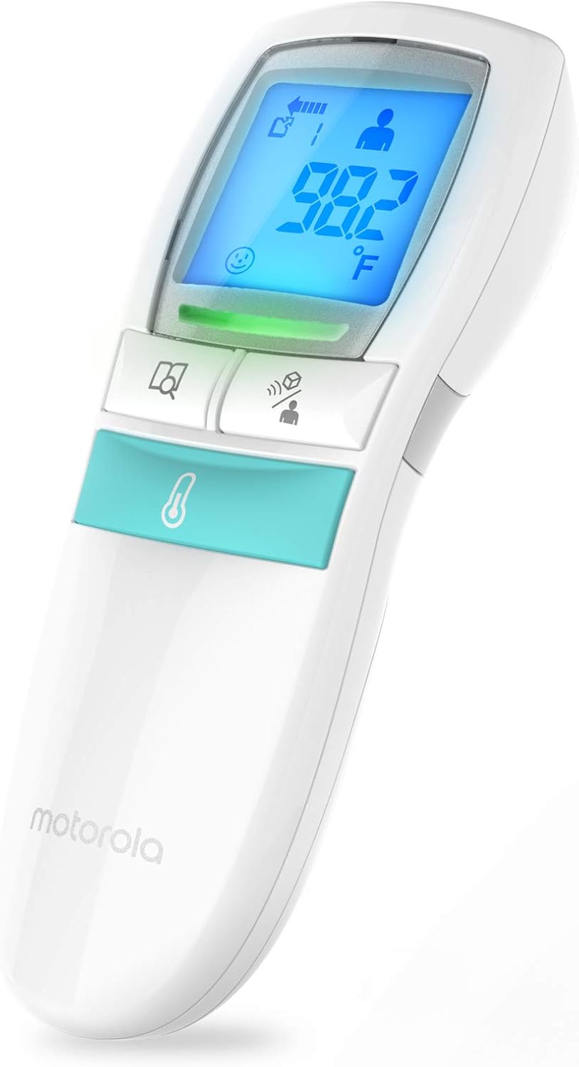 Motorola Care 3-in-1 Non-Contact Baby Forehead Thermometer - Body, Food or Liquid Temperature, Handheld Clinical Device for Kids, Adults - No Touch, Quick & Accurate Reader-Large Display, White