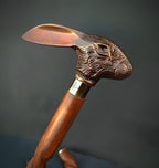 Wooden Walking-Stick with Antiquated Brass Handle, Animal Head Handmade Victorian Foldable Walking Cane for Seniors & Unisex Adults