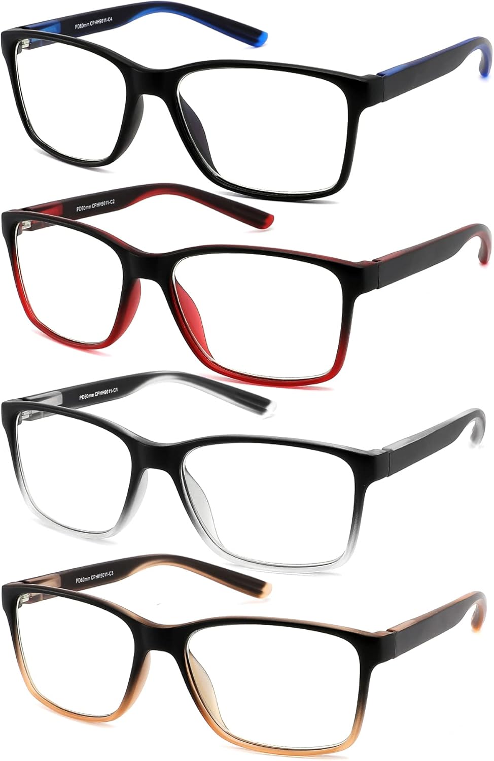 Reading Glasses for Men 4-Pack Stylish Computer Readers with Spring Hinges, Anti Glare/Eye Strain Filter UV Ray Blue Light Blocking Two-Tone Reader Eyeglasses,+1.5 Magnification Strength