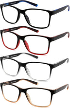 Reading Glasses for Men 4-Pack Stylish Computer Readers with Spring Hinges, Anti Glare/Eye Strain Filter UV Ray Blue Light Blocking Two-Tone Reader Eyeglasses,+1.5 Magnification Strength