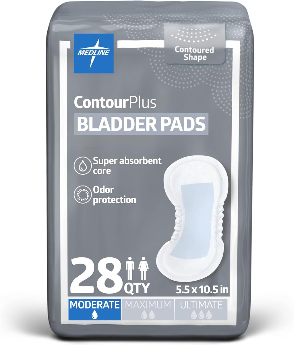 Medline ContourPlus Bladder Control Incontinence Pads, Moderate Absorbency, 5.5" x 10.5", 28 Count