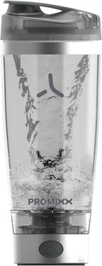 Promixx Pro Electric Protein Shaker Bottle – USB Rechargeable, 20oz BPA-Free Steel Cup with Patented X-Blade – Smooth Shakes, Leak-proof, Portable Shaker for Protein Powder & Supplements-Silver/Gray