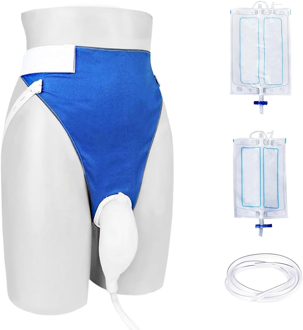 Urine Collection Wearable Bag Catheters for Men Reusable Wearable Silicone Urine with 2 Urine Catheter Bags (2000 ML*1+1000 ML*1) (Large)