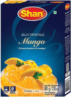 Shan Jelly Crystals Mango 2.8 oz (80g) - Cristaux De Gelee a la mangue - Quick and Easy Jello - Suitable for Vegetarians - Airtight Bag in a Box