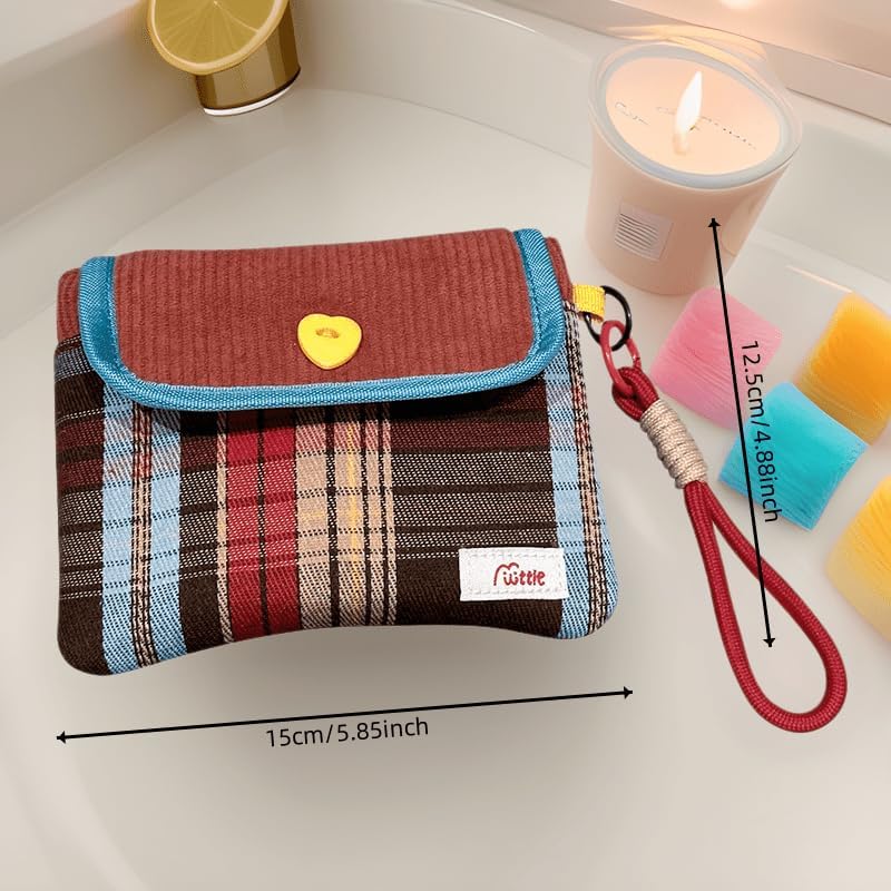 Multi-functional Storage Bag, Sanitary Napkin Organizer, Cosmetic Storage Pouch with Cartoon Design, Large Capacity Portable Pad Holder for Home Organization Basket/Box/Container, Surprise Gift-Red