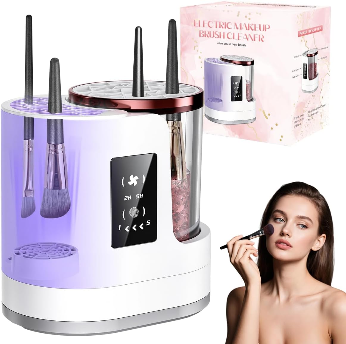 3 IN 1 Electric Makeup Brush Cleaner & Dryer Machine Automatic Cosmetic Brush Washer for All Sizes Portable USB Deep Cleaning Beauty Tool Gift for Women