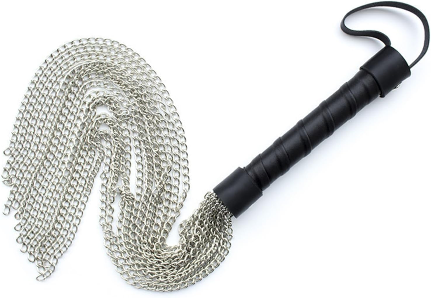 Punk Style Metal Chain Tassel Whip with Leather Handle – Gothic Halloween Costume Accessory Horse Whips for Christmas Costume Party