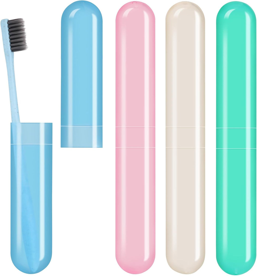 Hooqict 4 Pack Toothbrush Cases Travel Toothbrush Holder Portable Toothbrush Container Plastic Protector Cover Case for Traveling, Camping, Home, School, Business