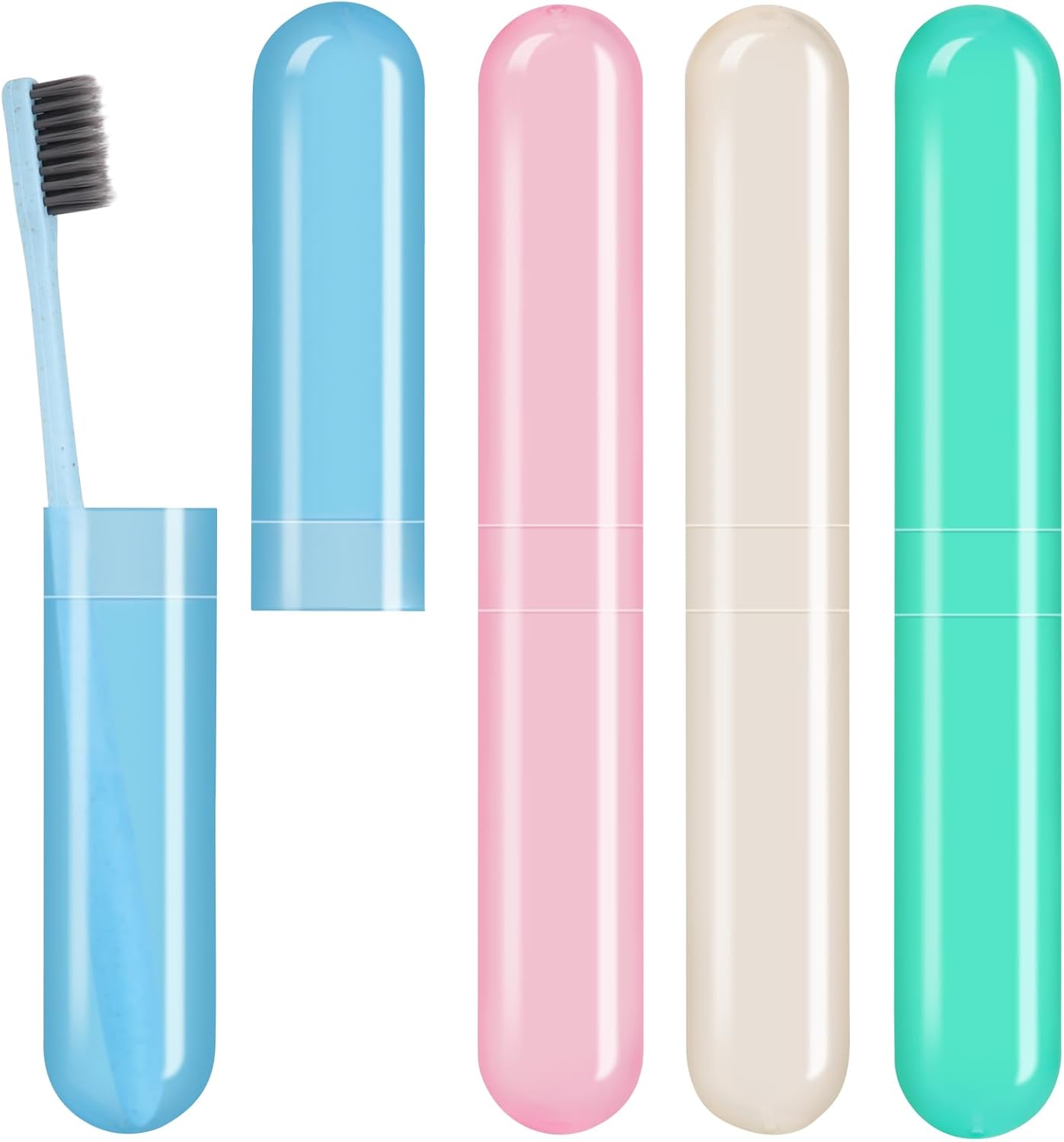 Hooqict 4 Pack Toothbrush Cases Travel Toothbrush Holder Portable Toothbrush Container Plastic Protector Cover Case for Traveling, Camping, Home, School, Business