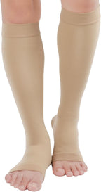 TOFLY® Knee High Compression Stockings, Open-Toe, Firm Support 15-20mmHg Opaque Maternity Pregnancy Compression Socks, Ankle & Arch Support, Swelling, Varicose Veins, Edema Beige M