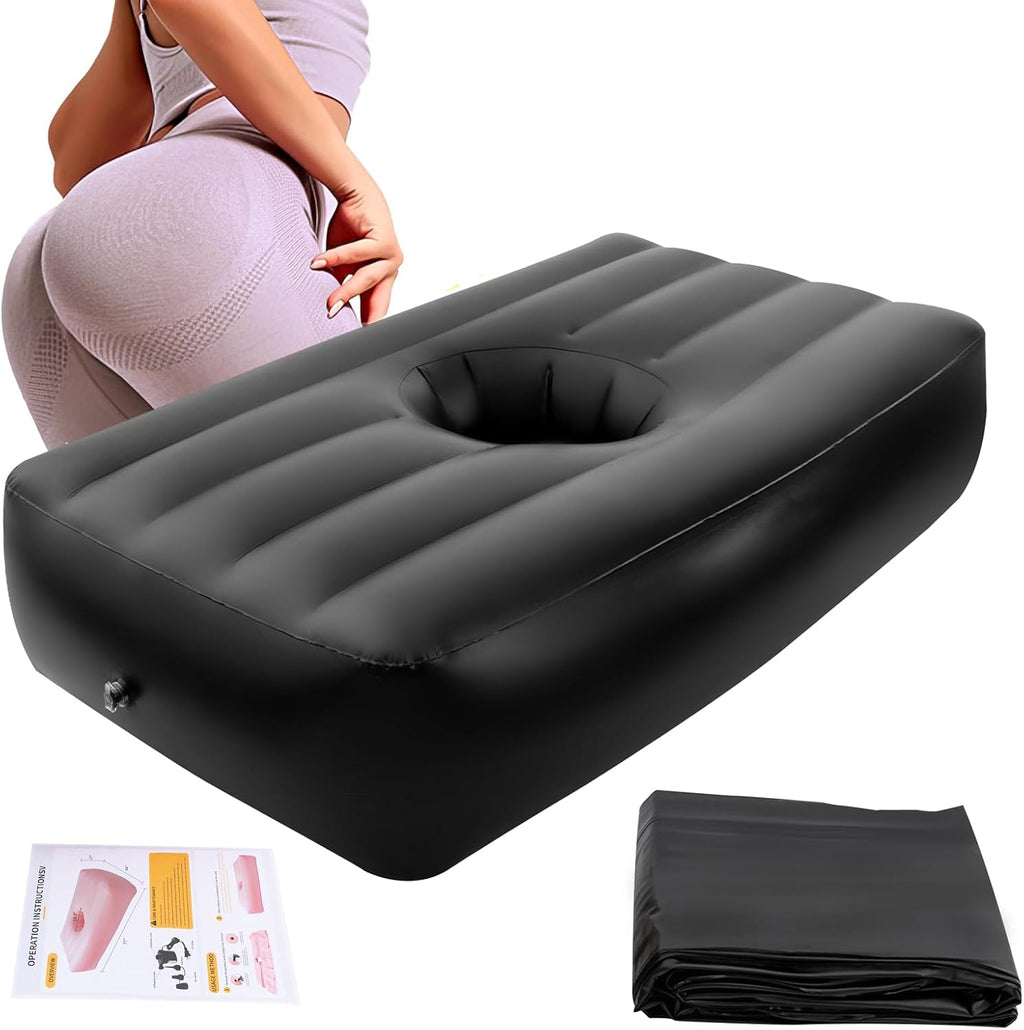 BBL Bed with Hole for Sleeping After Surgery, Black PVC Inflatable Recovery Mattress with Built-in Electric Pump | Brazilian Butt Lift Post-Op Air Bed