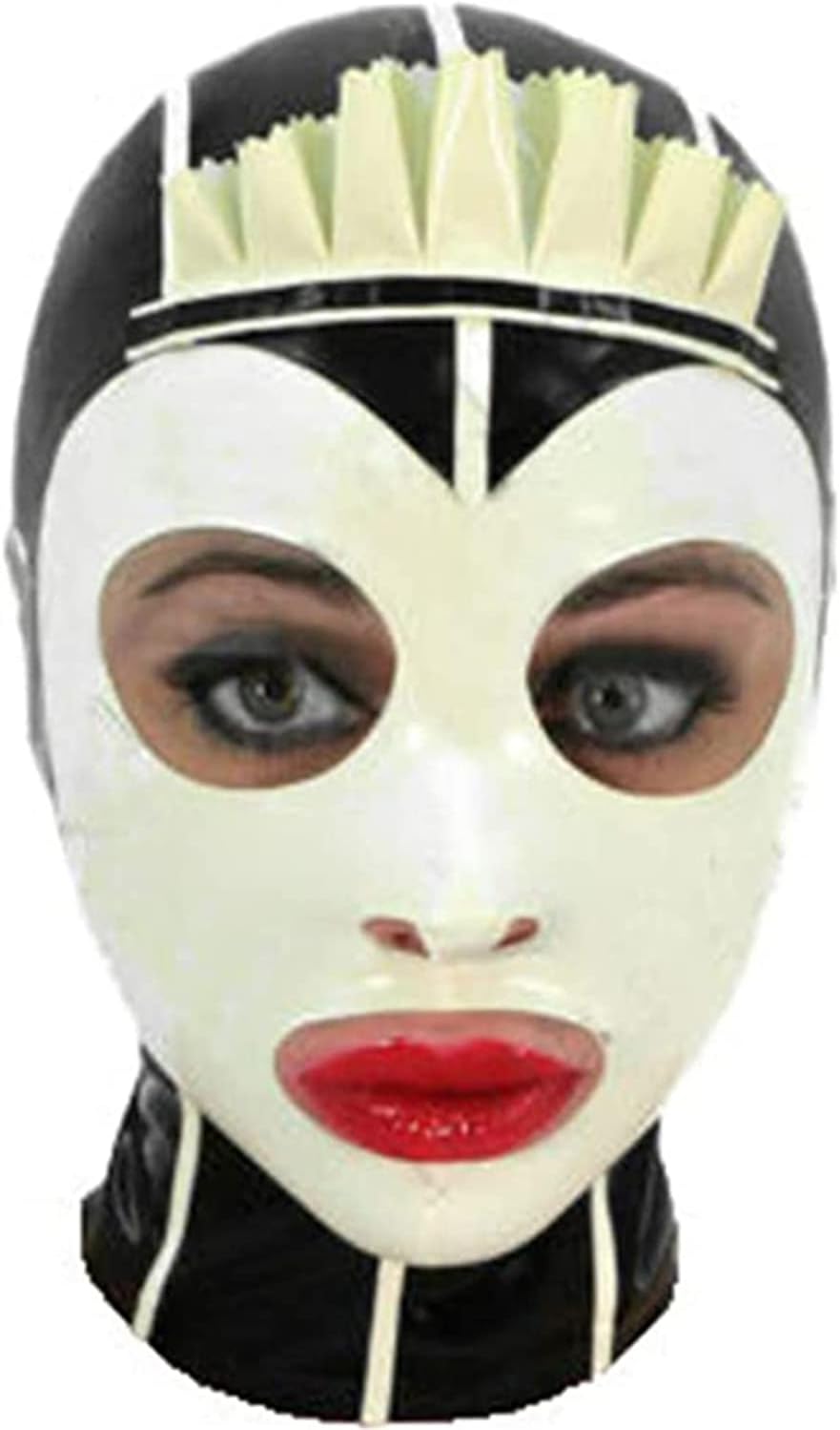 Latex Hood with Lace Forehead Maid Uniform Rubber Mask Back Zipper Cosplay Party Wear (Customize Size)
