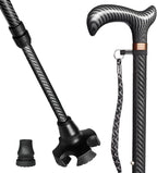 Adjustable Walking Cane for Men & Women - Lightweight Carbon Fiber Cane, Premium Walking Stick for Seniors with Quad & Single Rubber Tips, Ergonomic Handle & Wrist Strap
