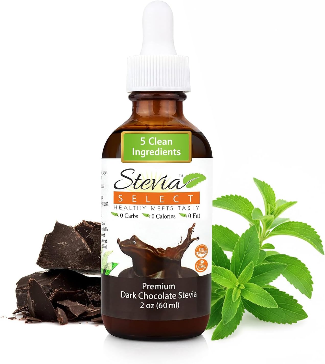 Stevia Select Dark Chocolate Pure Flavored Liquid Stevia – Zero Calorie Coffee, Tea, Drink & Baking Sweetener, All-Natural, No Erythritol, Keto-Friendly Sugar Alternative, 300 Servings – 2 Oz (1 Pack)