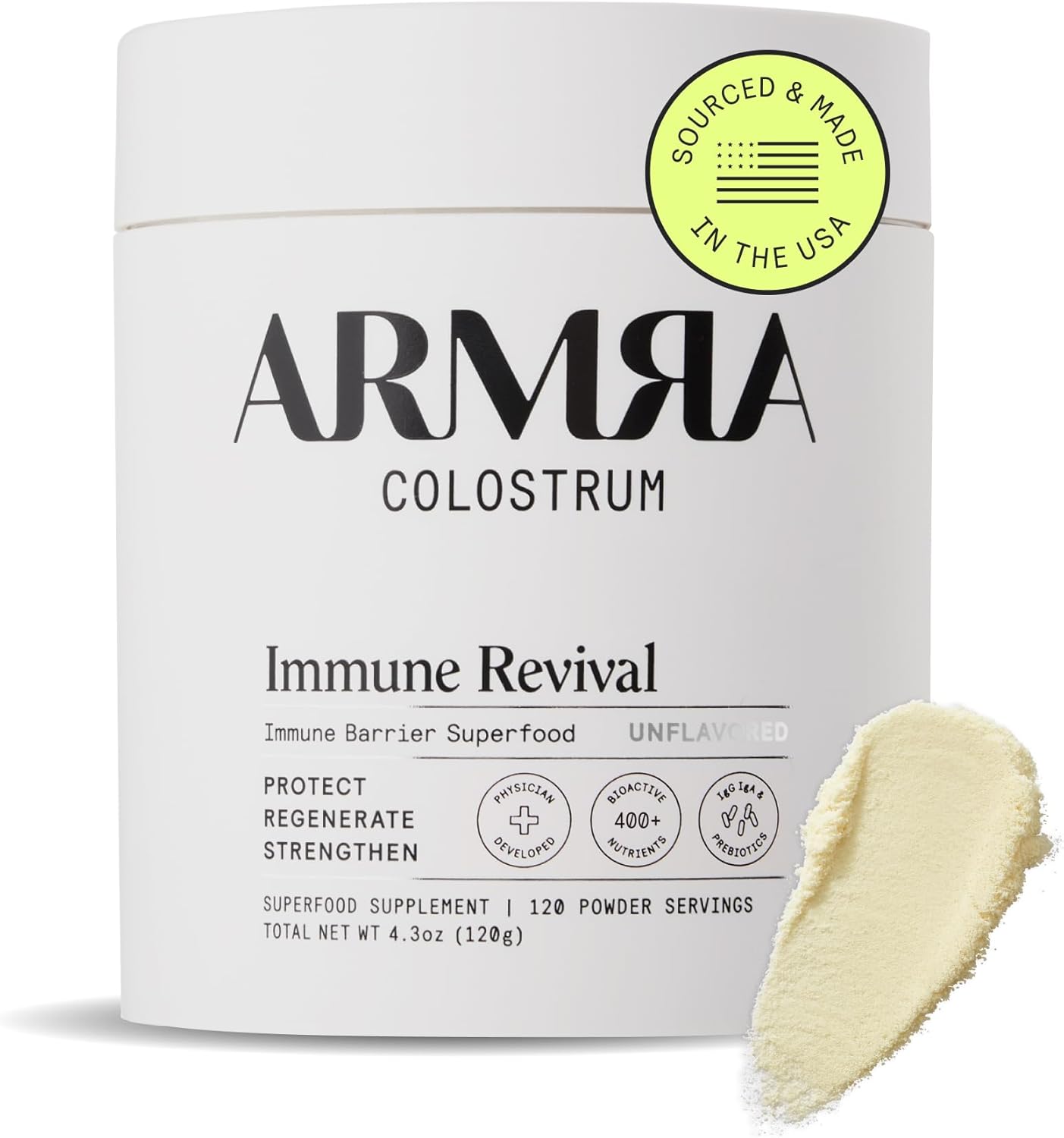 ARMRA Colostrum Powder | Unflavored | Gut Health & Bloating | Skin & Hair | Immunity | Keto, Gluten & Fat-Free | 120 Servings