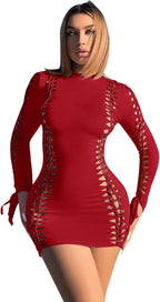 Women's Sexy Bodycon Dresses Crew Neck Long Sleeve Cutout Short Mini Dress Party Trendy Date Night Concert