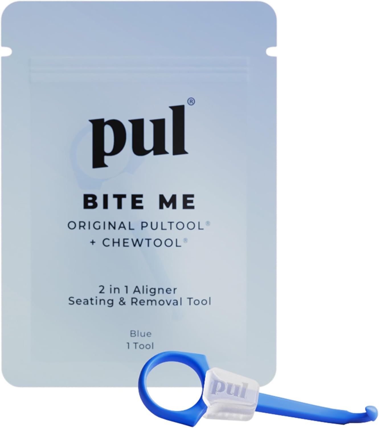 PUL Pack of 1 2-in-1 Invisalign Chewies and Aligner Removal Tool for Clear Aligners, Retainers and Trays - Reusable Invisalign Accessories with Chewy and Remover Hook - Travel Size Seating Tool - Blue