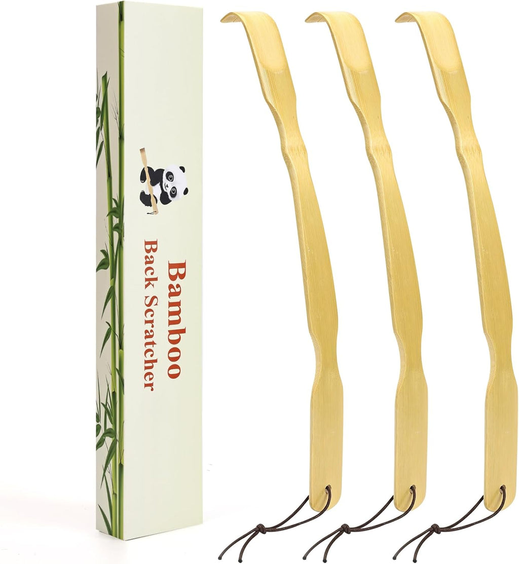3 Pack Wooden Back Scratcher, 17 Inch Curved Long Handle Bamboo Back Scratchers Ideal Gifts for Adults Men Women, with Beautiful Gift Packaging