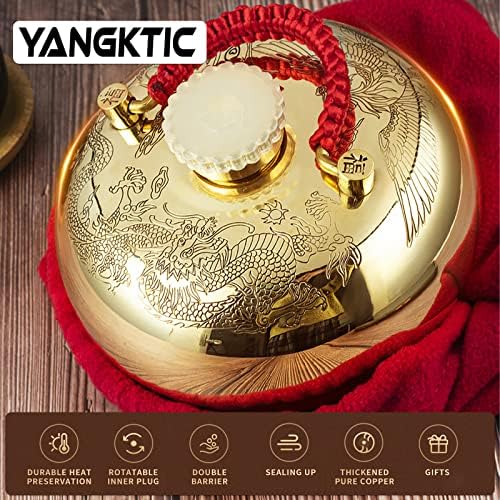 Pure Copper Thickened Hot Water Bottle with Cover - Leak-Proof Retro Warm Water Bag, Water Heating Pad with Double-Layer Anti-Scald Design for Warming The Bed and Warming Hands (15cm)