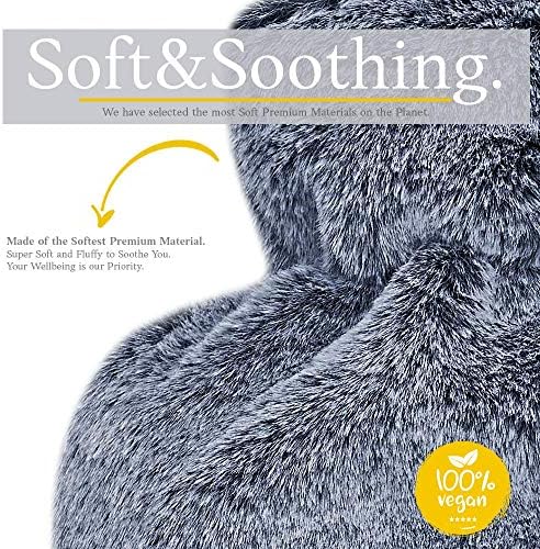Qomfor Hot Water Bottle with Soft Cover - 1.8L Large - Hot Water Bag for Pain Relief, Neck and Shoulders, Feet Warmer, Menstrual Cramps, Hot and Cold Therapy - Great Gift for Women - Dark Grey