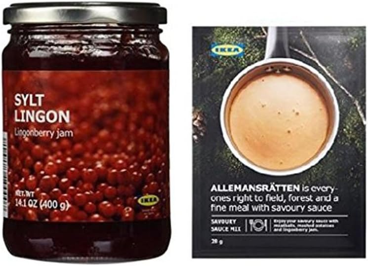 Ikea Sylt Lingon and ALLEMANSRATTEN Cream Sauce Bundle - Includes Ikea Sylt Lingon Lingonberry preserves, Super fruit (14.1 oz jar) and ALLEMANSRATTEN Cream Sauce Mix For Meatballs (28g - Pack of 3)