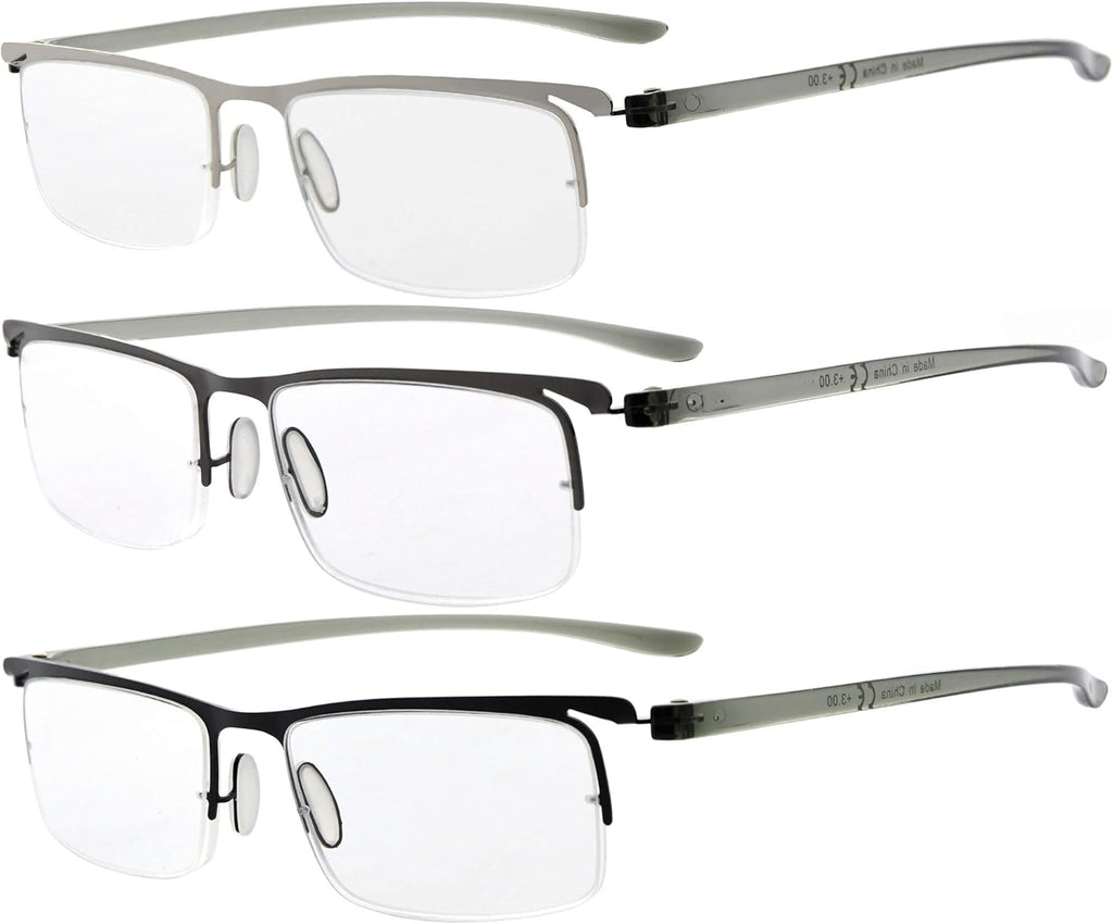 Eyekepper 3 Pairs Half-rim Reading Glasses for Men Metal Readers +2.50
