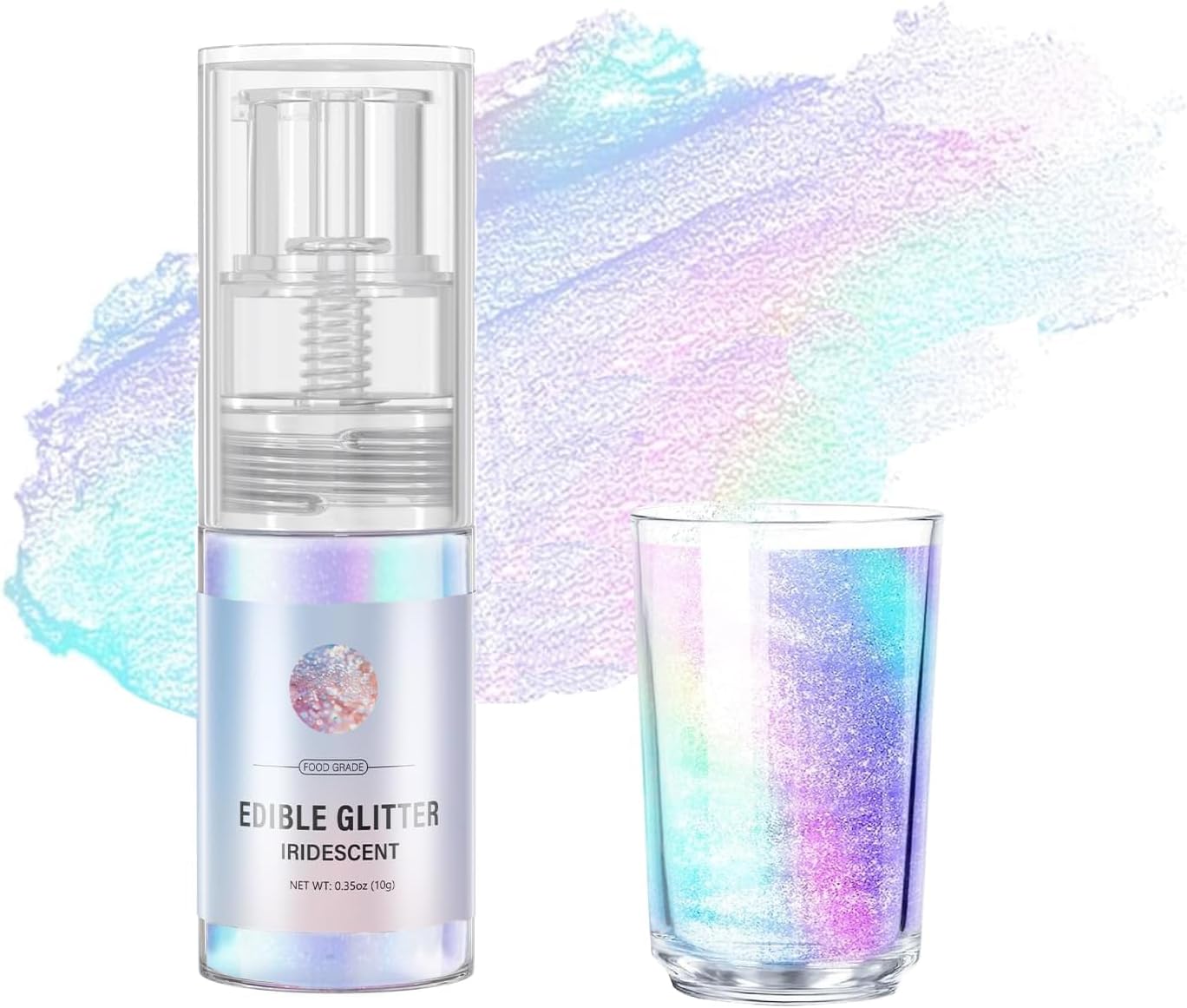 Iridescent 10g Edible Glitter Spray for Drink, Food Grade Luster Dust, Edible Glitter for Cocktails, Edible Shimmer Powder for Cupcakes, Strawberries, Chocolate