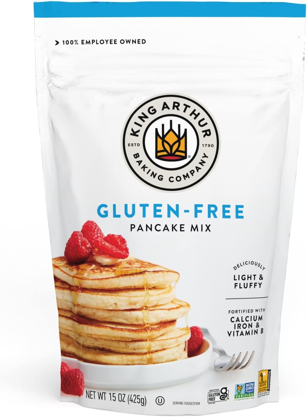 King Arthur Gluten Free Classic Pancake Mix: Fluffy, Delicious Breakfast Delight - Non-GMO, Kosher Certified, 15 oz (Pack of 6) - Makes Perfect Pancakes and Waffles with 21g Whole Grains per Serving