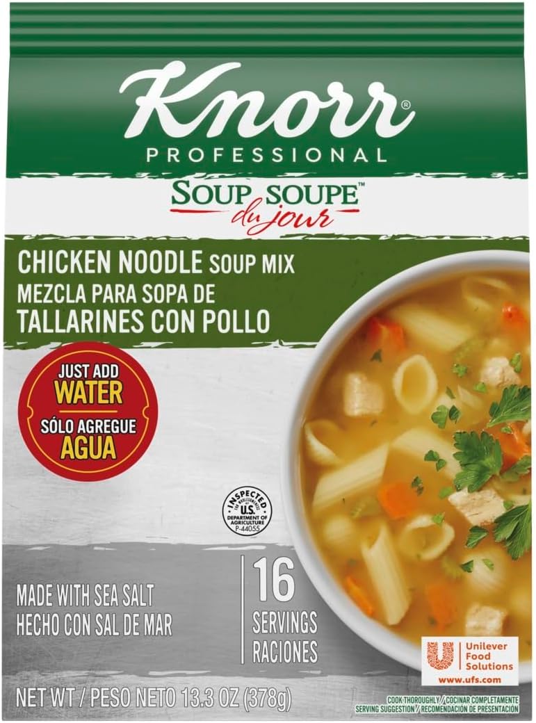 Knorr Professional Soup du Jour Chicken Noodle Soup Mix No added MSG, 0g Trans Fat per Serving, Just Add Water, 13.3 oz, Pack of 4