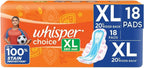 Whisper Choice Sanitary Pads with Wings - 18 Pads (Extra Large)