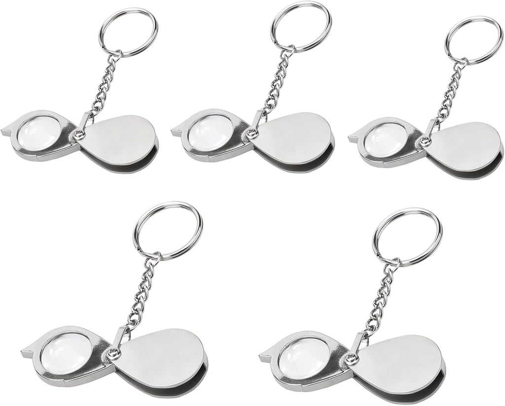 Rongon Keychain Magnifying Glass 5Pcs Portable Folding Magnifiers 10X Small Loupe with Key Chain for Reading, Stamp, Hobby Travel