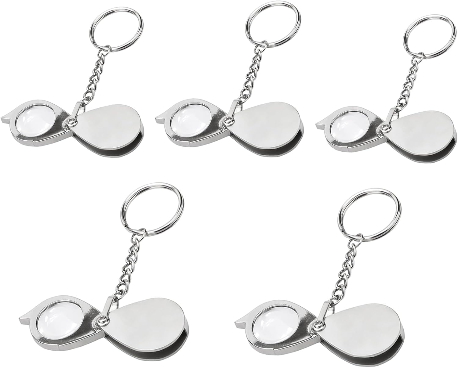 Rongon Keychain Magnifying Glass 5Pcs Portable Folding Magnifiers 10X Small Loupe with Key Chain for Reading, Stamp, Hobby Travel