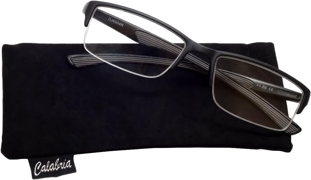 Calabria 6904 Flexie Rectangular Bendable Reading Glasses Men Women Readers Flexible Bending Eyeglass w/Soft Case