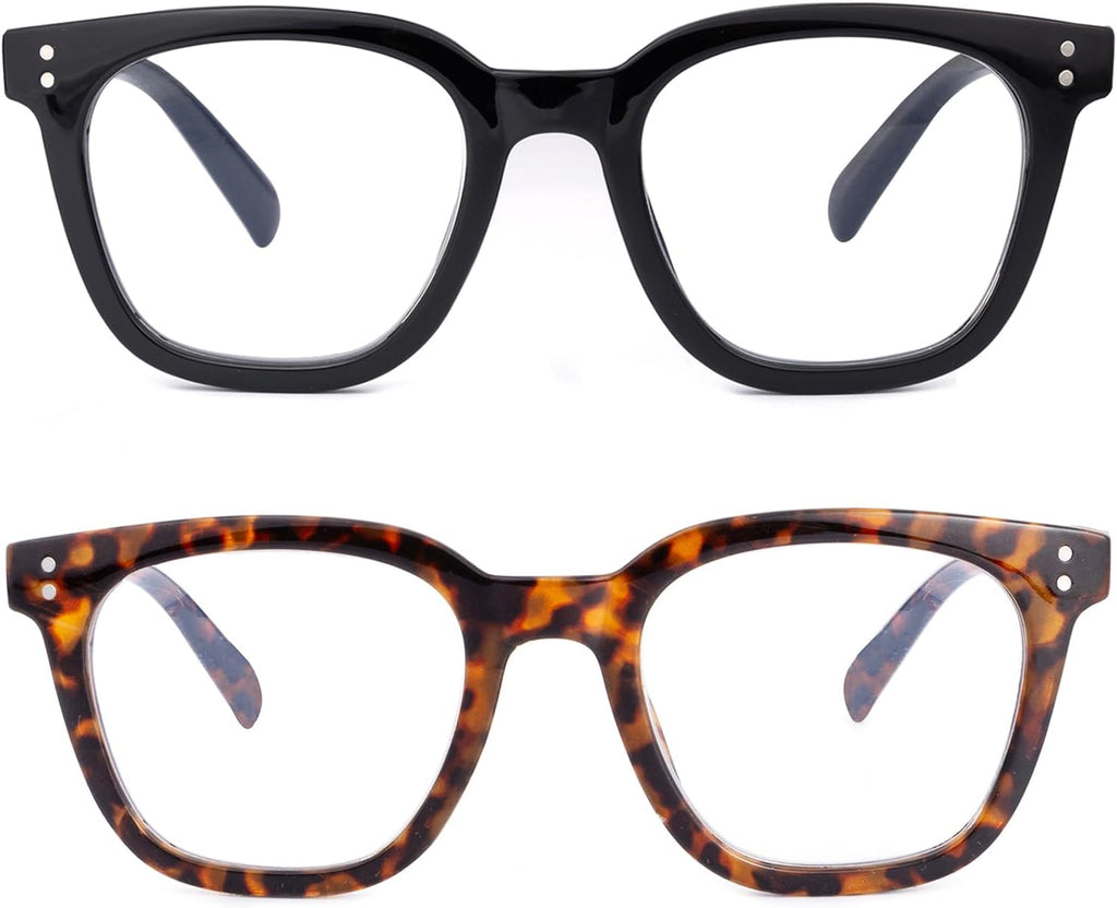 2Pack Reading Glasses for Men Women Blue Light Blocking with Spring Hinge, Blocking Readers Anti UV Ray Filter Eyeglasses(Black/Brown Tortoiseshell,3.0