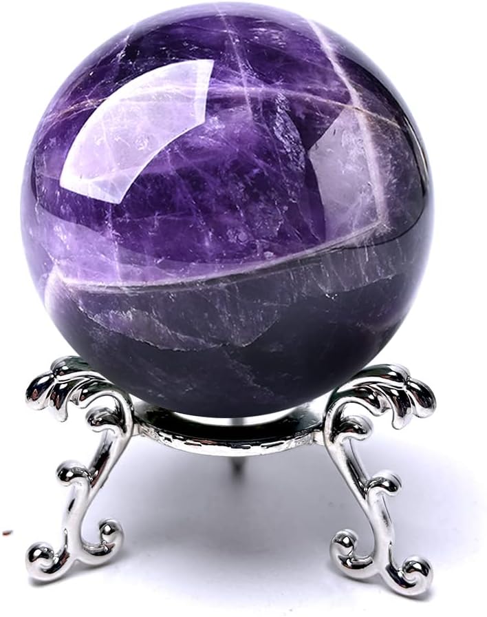 Natural Dream Amethyst Ball Large Polished Massaging Ball Reiki Healing Stone Home Decoration Souvenirs Gift+Base (900-1000g)