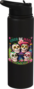 Cinco De Mayo Mexican Skulls Fiesta Party Stainless Steel Insulated Water Bottle
