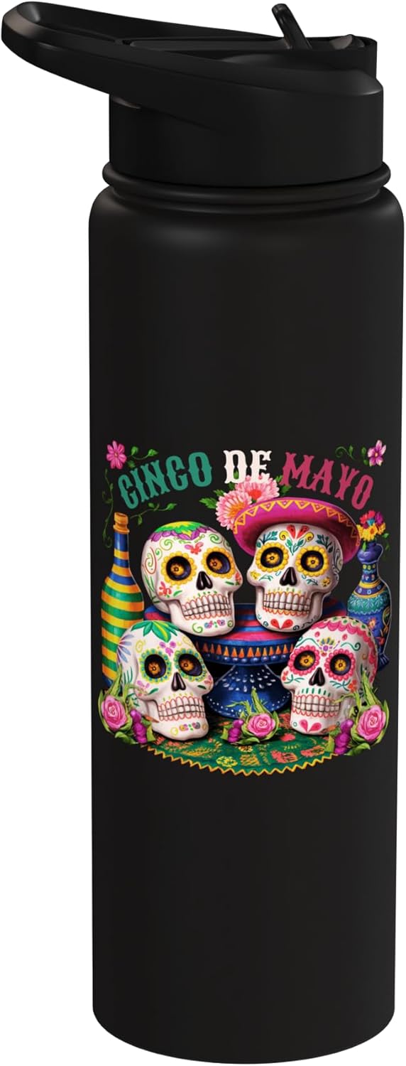 Cinco De Mayo Mexican Skulls Fiesta Party Stainless Steel Insulated Water Bottle