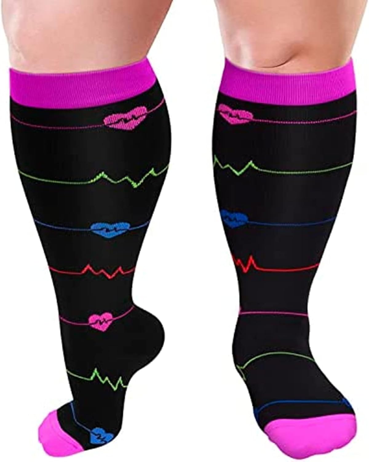 1 Pack Plus Size Compression Socks for Women and Men, 20-30mmhg Extra Large Stockings for Circulation Support