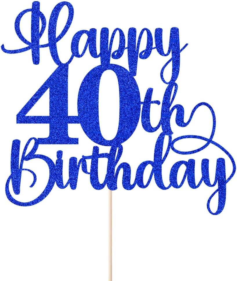 Navy blue Glitter Happy 40th Birthday Cake Topper, 40th Birthday/Anniversary Cake topper (Navy blue -40th)