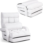 S AFSTAR Indoor Chaise Lounge Sofa, Folding Lazy Sofa Floor Chair with 6-Position Adjustable Backrest Lumbar Pillow, Folding Padded Lounger Bed with Armrests, Assembly-Free (White)