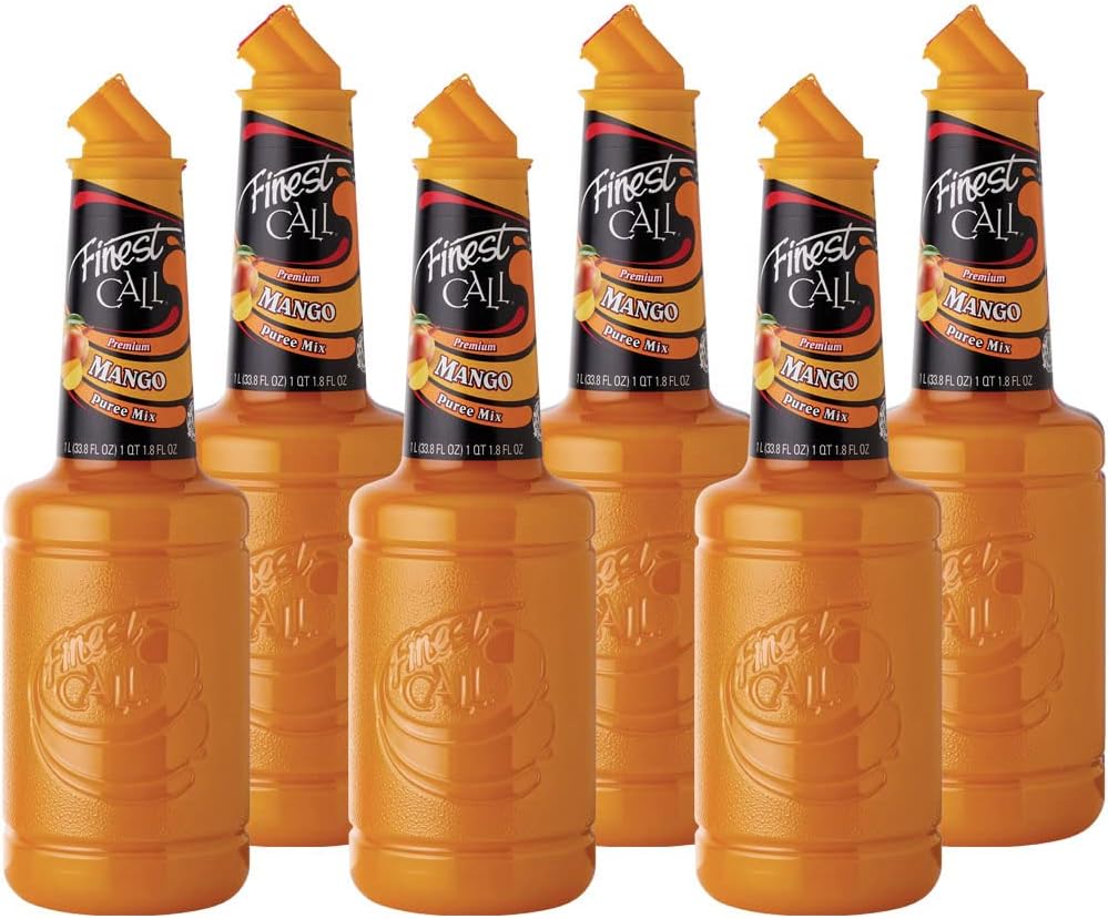 Finest Call Premium Mango Fruit Puree Drink Mix, 1 Liter Bottle (33.8 Fl Oz), Pack of 6