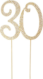 Honbay 30 Cake Topper Sparkly Crystal Rhinestones Cake Topper Cake Decoration for 30th Birthday Party or or 30th Wedding Anniversary (Gold)