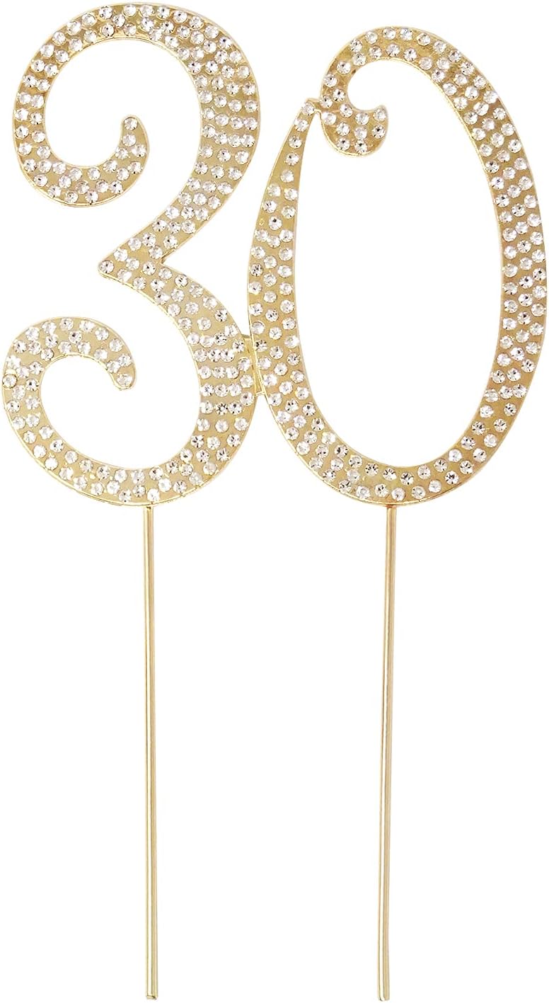 Honbay 30 Cake Topper Sparkly Crystal Rhinestones Cake Topper Cake Decoration for 30th Birthday Party or or 30th Wedding Anniversary (Gold)