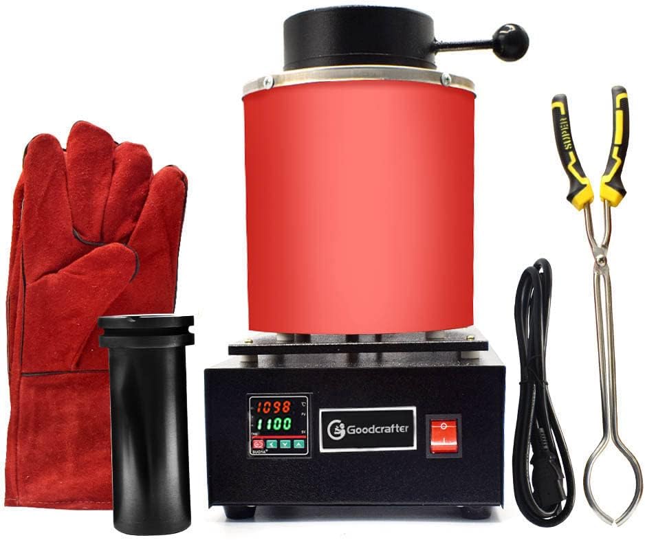 2KG Gold Melting Furnace 1150℃ /2102 ℉ Automatic Digital Melting Furnace Machine with Graphite Crucible for Precious Metals Gold Silver Jewelry,1400W
