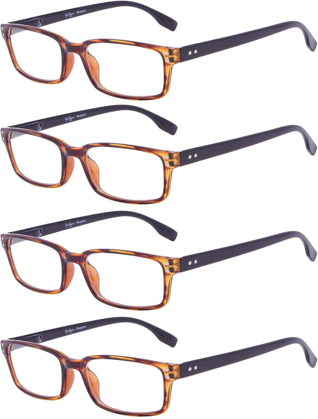 Eyekepper 4 Pack Reading Glasses for Women and Men - Classic Readers Amber Frame-Black Arm +3.50