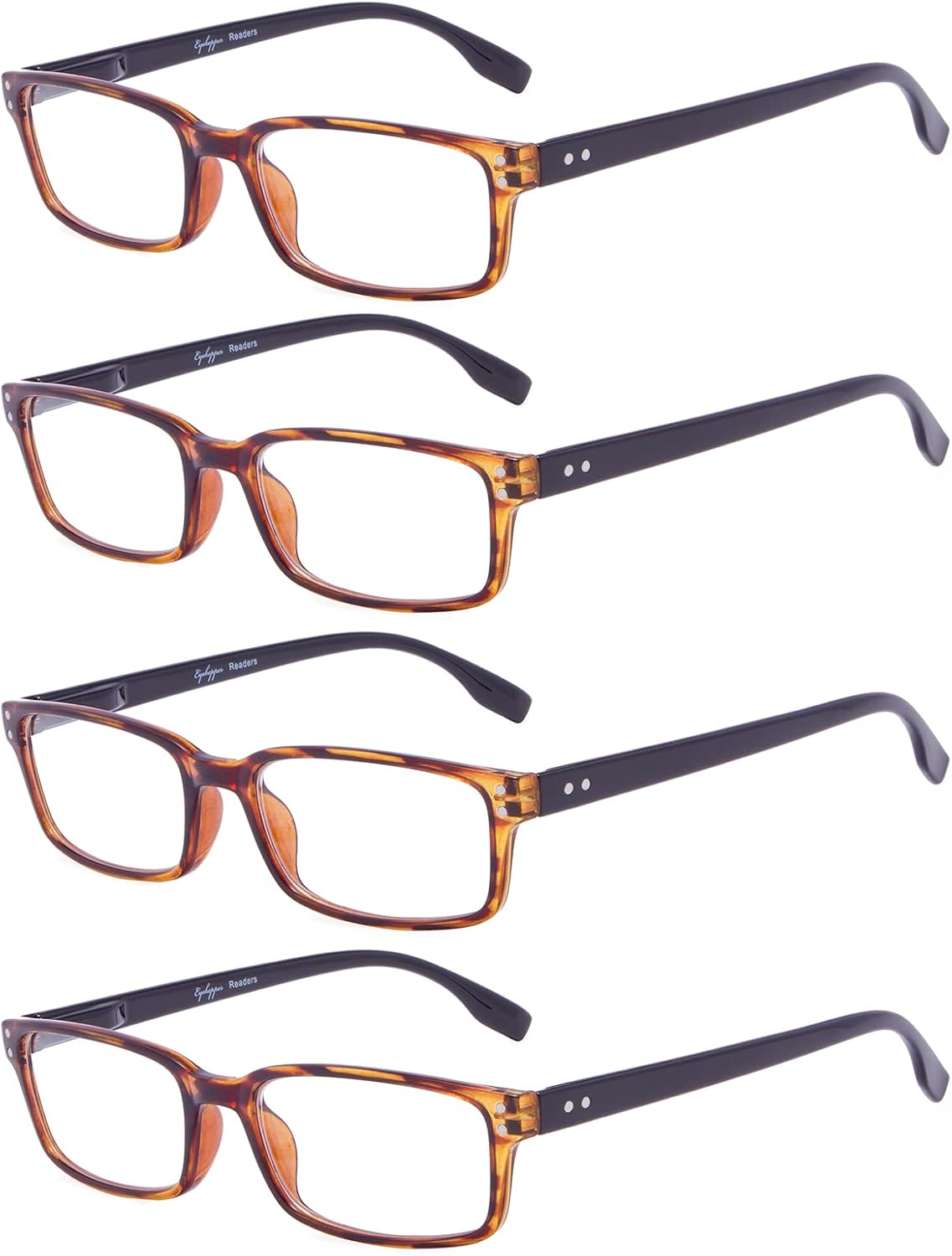 Eyekepper 4 Pack Reading Glasses for Women and Men - Classic Readers Amber Frame-Black Arm +3.50
