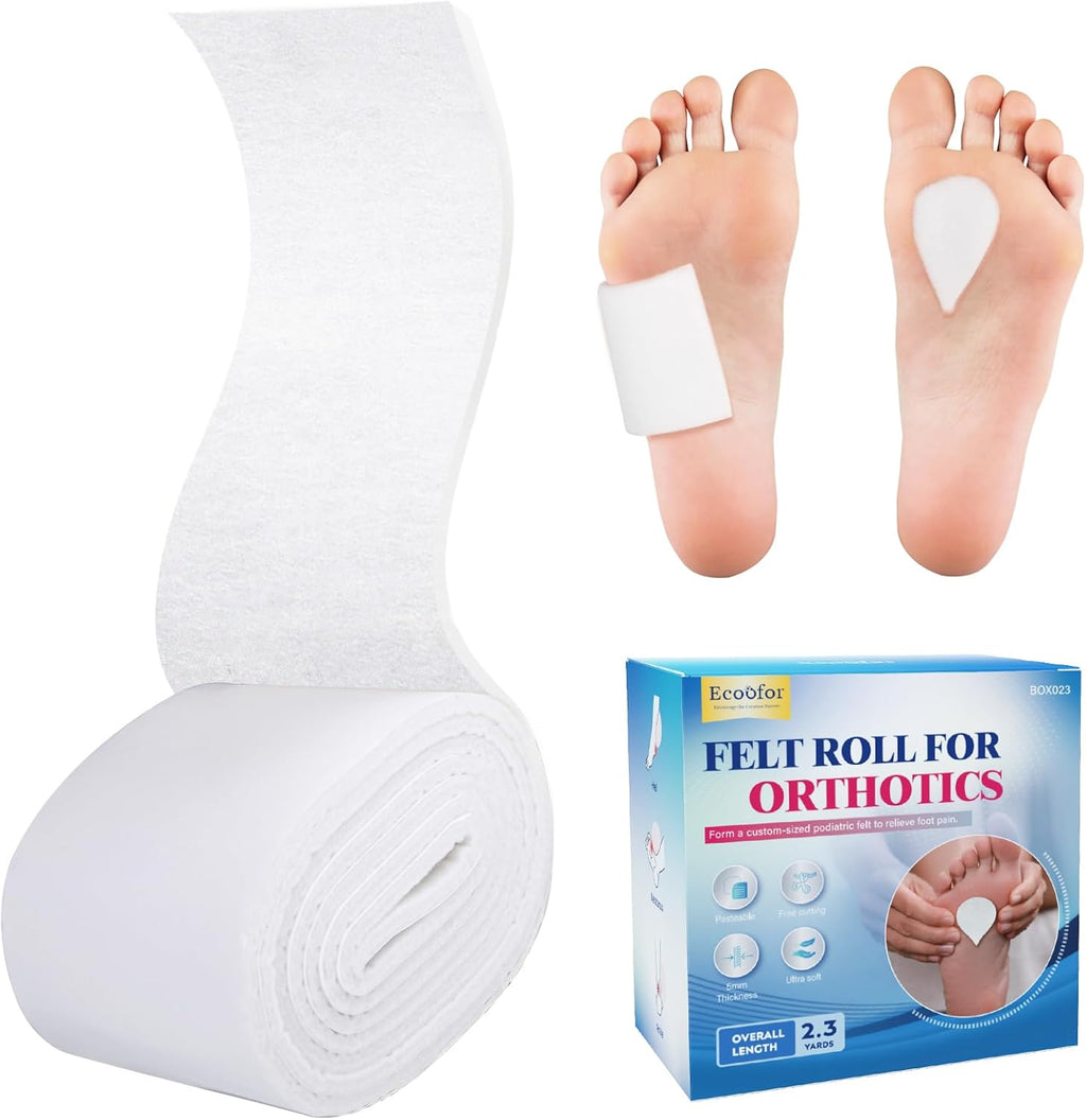 Felt Roll with Adhesive Backing, 1/4" Thick x 6" Wide x 2.5 Yard Orthopedic Felt Sheet, Premium Wool Rayon Blend for Foot Cushioning, Pain Relief & Support (1 Roll)