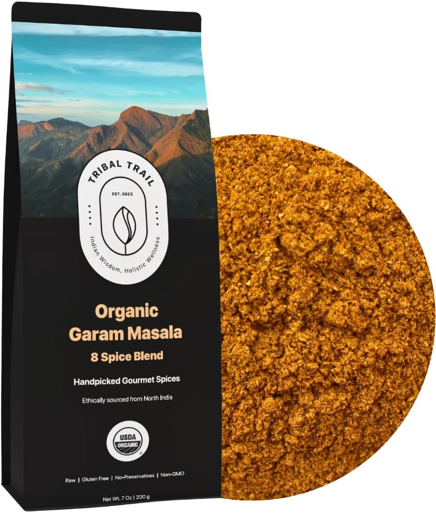Tribal Trail Organic Garam Masala Spice Powder | 8 Spice Blend | 7.05 oz | USDA Organic & Non-GMO | Recyclable Kraft Bags | Best for Curries, Stews, Meat & Rice Dishes | Ethically Sourced Spices from India