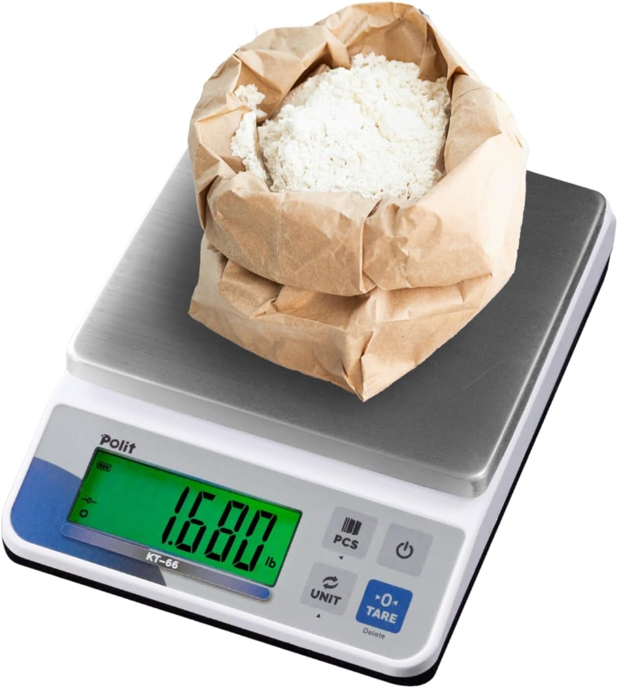 Polit Digital Kitchen Scale KT-66 30lb/13kg｜0.05oz/1g Precision Food Scale with LCD Display｜Battery or Plug-in｜Stainless Steel Top｜Grams, Ounces, Pounds｜5 Units for Baking, Farming & Shipping Scale